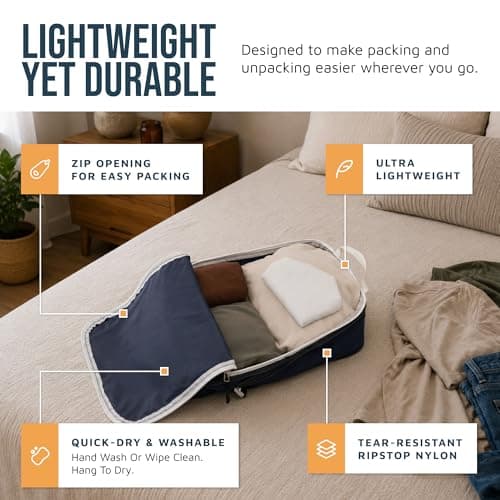 Extra Large Compression Packing Cubes for Travel-Extra Large Packaging Cube Luggage Organizers 7 Piece Set-Ultralight, Expandable/Compression Bags for Clothes (Navy/White)) — view 3