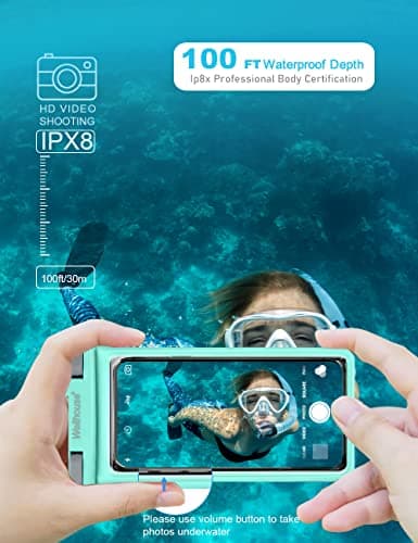 Wellhouse Waterproof Phone Pouch, Waterproof Phone Case for iPhone 15 14 13 12 Pro Max XS Samsung, IPX8 3D Cellphone Dry Bag Beach Essentials Crystal Mint-1 Pack 7.0" — view 4
