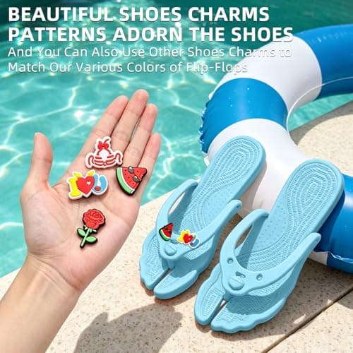 ZOORON Flip Flops for Women Men Travel Slippers Shower Shoes Foldable Bathroom Camp Beach Sandals Lightweight Non-Slip Quick Dry, With 4 Detachable Shoes Charm-1pack-sky Blue, 9-10 Women/7-8 Men — view 4