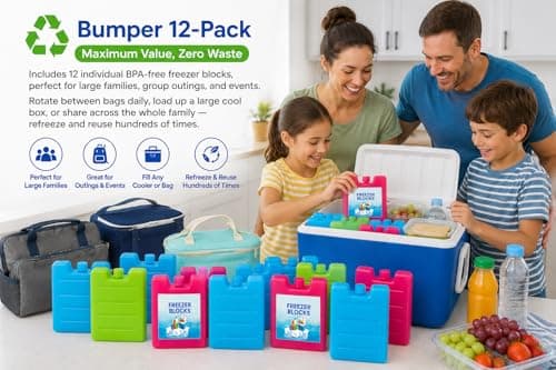 1Above Freezer Blocks 12 Pack | Reusable Ice Packs for Lunch Boxes, Cool Bags & Picnic — BPA Free, Leakproof, Long Lasting — view 2