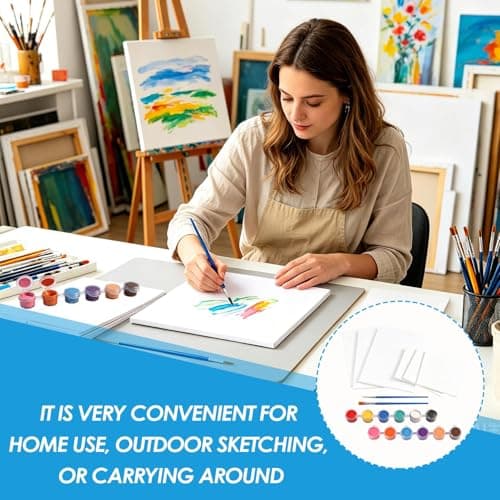 10pcs Mini Canvas Painting Kit, Portable Painting Supplies with 12 Colour Paint Set, Boards and Brushes, Small Canvas for Beginner Paint Practice Travel Classroom Activity Home Studio Birthday Hobby — view 5