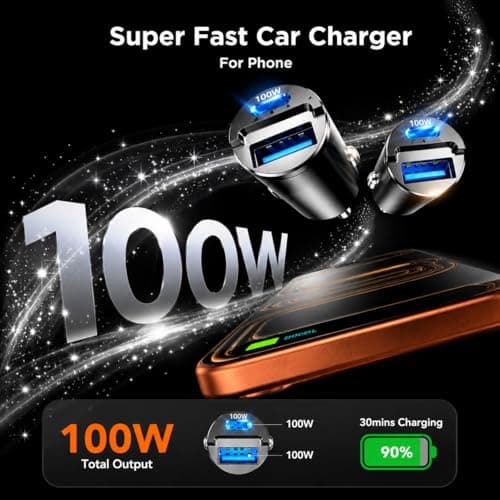 100w Car Charger Adapter,2-Port PD/QC Fast Charging Cigarette Lighter 12V USB Socket,Dual 100W USB-C/A Car Phone Charger for Phone 17/16/15/14, S26/S25/S24/S23,Tablets — view 2