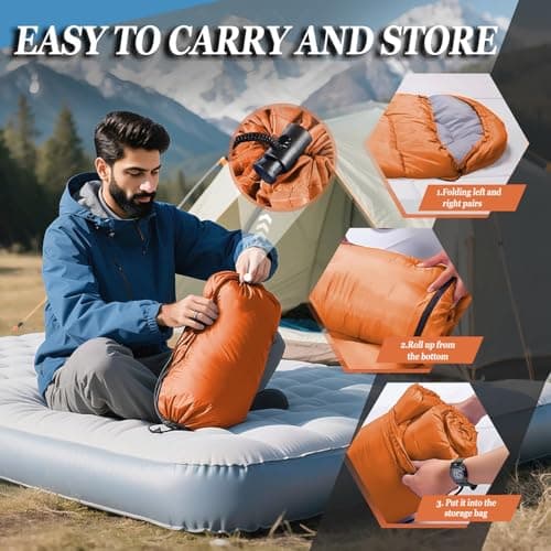 Sleeping Bag for Camping,Sleeping Bags for Adults Backpacking Waterproof,3 Seasons Adult Blanket,Small Packed Ultralight Carry Bag, Soft,Thick and Warm,for Outdoor Camping,Travel,Hiking (Orange) — view 5