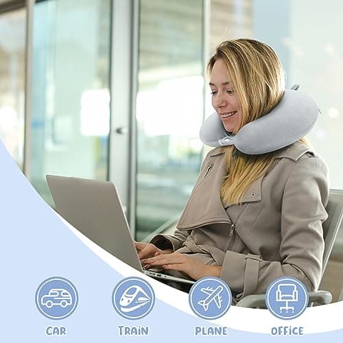 WENGX Travel Neck Pillow With Storage Bag Memory Foam Head Support Flight Pillows Cushion for Airplane Train Car Office Travel Essential for a Long Hauls Sleeping Rest (Grey) — view 3