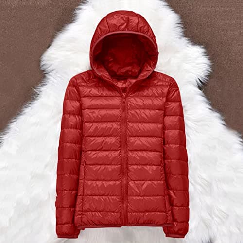 Womens Winter Lightweight Puffer Jacket with Hood Warm Short Packable Women Quilted Jacket Transitional Padded Down Jacket for Ladies Lined for Hiking Travel Plus Size Thin Jacket Down Red — view 3