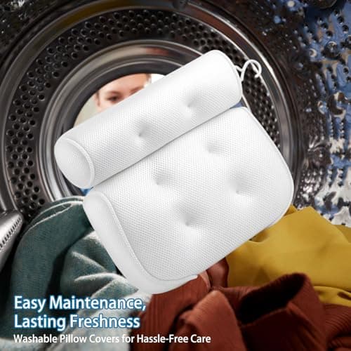 Bath Pillows for Head and Neck, Waterproof Bath Cushion with 6 Suction Cups, Soft Bathtub Pillow for Relaxing Bath, Fits Most Bathtubs (White, 35x33x5cm) — view 4