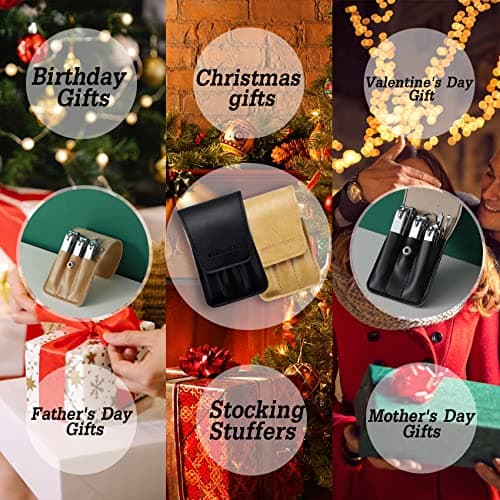 6 Pcs Nail Clipper Set, Stainless Steel Fingernail & Toenail Clippers with Beige PU Leather Case, Ergonomic Sharp Manicure Grooming Kit, Portable Nail Care Gift for Home Travel Men Women — view 6