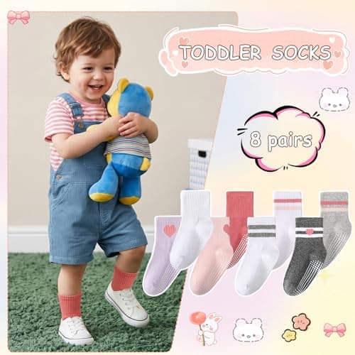 Zuimei 8 Pairs Toddler Anti Slip Grips Socks 1-3Years Unisex Multicolor — view 4