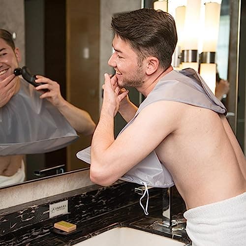 Beard Shaving Apron - Beard Hair Catcher Cape, Folding Grooming Bib | Polyester Fiber Washable Trimmer Collector for Bathroom Mirror Use, Portable Facial Hair Cleanup Tool, Compact Travel Accessory — view 3