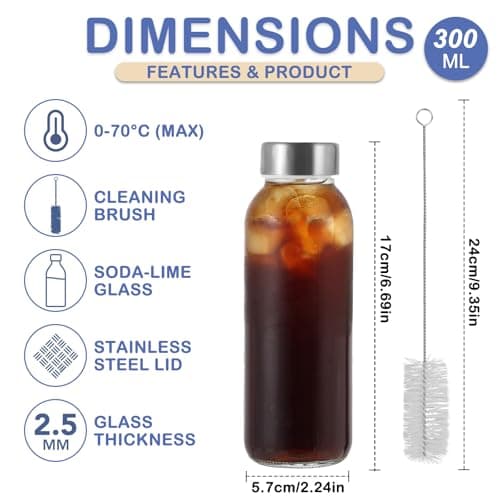 6 Pack 300ml Reusable Glass Water Bottle - Leak-Proof, Heat-Resistant — view 2