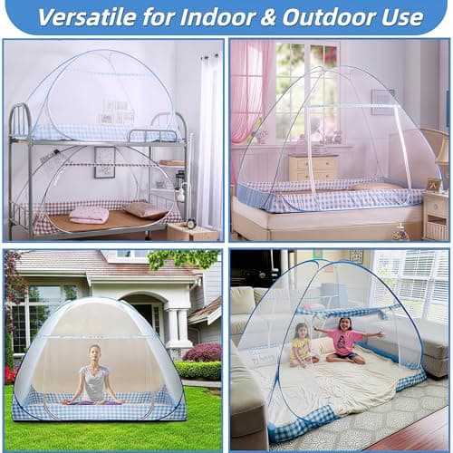 Digead Mosquito Net, 120x200cm Bed Canopy, Portable Travel Mosquito Nets, Foldable Double Door Mosquito Camping Curtain-Blue Edge — view 4