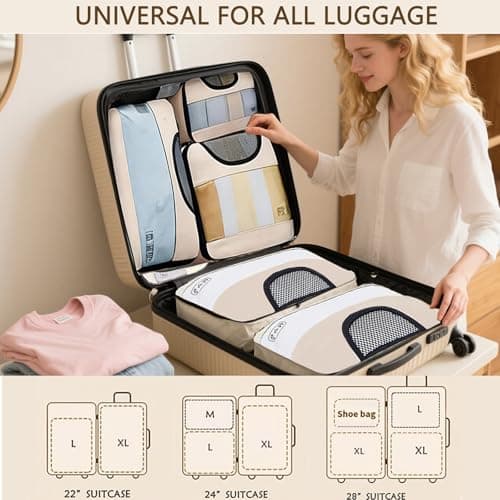 6PC Travel Packing Cubes for Suitcase,Clear Luggage Organiser Set-Off White — view 3