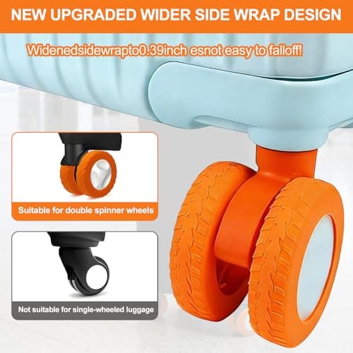Oiieco Luggage Wheel Protectors, 8 PCS Silicone Wheel Covers for Suitcases, 50-60mm Spinner Wheels, Anti-Noise Shock Absorbing Caster Covers, Black & Orange — view 3