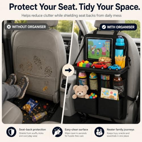 Purecas 2Pack Car Seat Organiser with Fold Down Tray&Tablet Holder (Black) — view 5