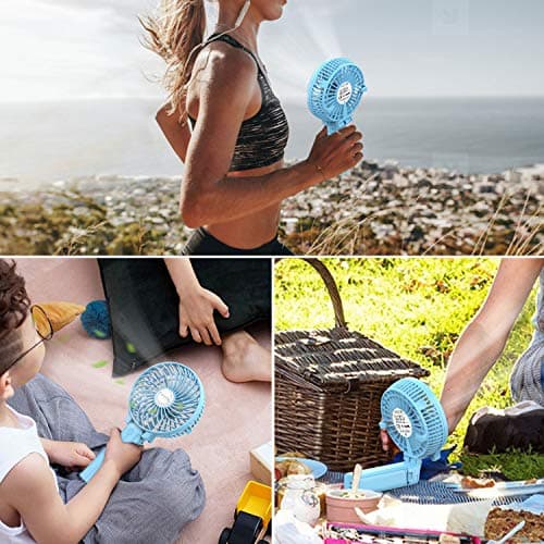 Funme Mini Handheld Fan USB Electric Portable Fan Outdoor Rechargeable Personal Fan Battery Powered 180° 3 Speeds Foldable Desk Fan Cooling for Desktop School Office Home Travel Camping - Blue — view 6