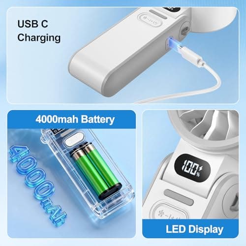 LIPETY Portable Turbo HandHeld Fan - Mini Hand Held Fan 4000mah Battery Operated USB Rechargeable Personal Foldable Powerful Fans for Travel Camping Outdoor Office School Home — view 4