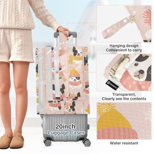 Dogs in Winter Hats on Blush 3 Set Travel Packing Cubes For Suitcases Stackable Closet Storage Space Saver Bag Bedroom Organizer — view 3
