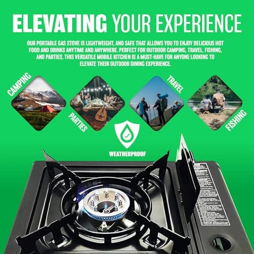 Portable Gas Cooker Stove with 4 Butane Gas Bottles Canisters - For Outdoor Camping, Fishing, Caravan & BBQ | Premium Burner, Automatic Ignition & Heater Control, EN417 Compliant - Black With Case — view 5