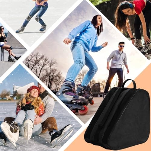 Kefiyis Roller Skate Bag - Unisex Ice Skate Bag with Adjustable Shoulder Strap - Breathable Oxford Cloth Skating Shoes Storage Bags Roller Skating Accessories Black — view 6