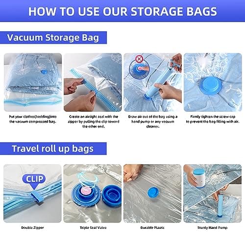 10 Pack Vacuum Storage Bags, Space Saver Bags with Hand Pump for Clothing, Organization, and Storage of Comforters, Pillows, Towels, Blankets, Bedding, Moving Supplies — view 6