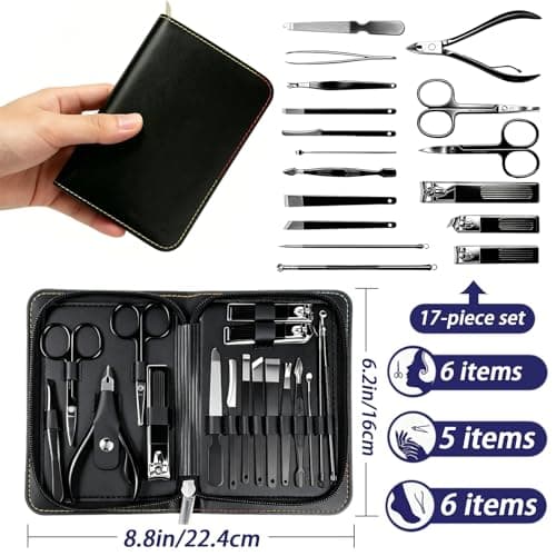 Wosyoodo Manicure Set, 17-in-1 Nail Clippers Set, Nail Set, Professional Stainless Steel Manicure & Pedicure Kit, Mens Nail Grooming Kit, Durable, Portable Travel Case for Home, Travel — view 2