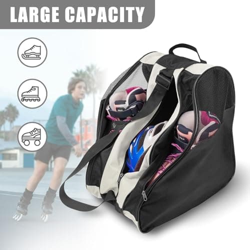YEENAIV Skating Shoes Carry Bags Roller Skate Bag, Oxford Ice Skates Storage Bag for Kids & Adults, Unisex Adults Ice & Skate Bag Ii Fabric and Beach with Adjustable Shoulder Strap (White) — view 4