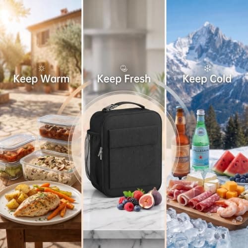 WOOFOOW Leakproof Insulated Lunch Bag for Men/Boys/Women, Large Capacity Packed Lunch Box Adults, Durable Thermal Lunch Cool Bag for Work, School, Travel (27 × 23 × 11 cm) — view 3