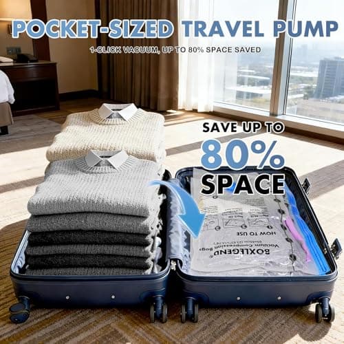 BoxLegend 10 Pack Travel Vacuum Storage Bags for Clothes with 1200mAh USB Electric Pump - Thickened & Waterproof, Fits Suitcases & Backpacks, 2* 60×40+ 2* 50×40 +2* 40×40+ 3* 40x35cm, Save 70% Space — view 4