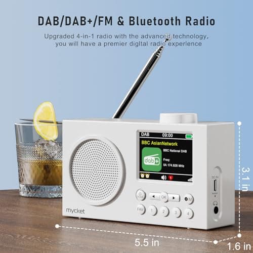 Mycket DAB Radio Portable, DAB Plus Digital Radios with Bluetooth, USB Rechargeable FM Radios, Battery Powered Small Radio,Dual Alarms Clock,Sleep Timer, 40 Presets Stations, 2.4" Large Colour Display — view 2