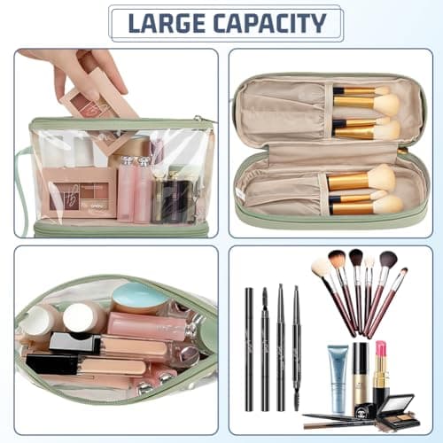 Aucuu Travel Makeup Bag, Transparent Cosmetic Bag, Waterproof Toiletry Bags, TSA Approved Toiletry Bags, Make Up Organizer for Toiletries Accessories, Brushes, for Women Girls — view 6