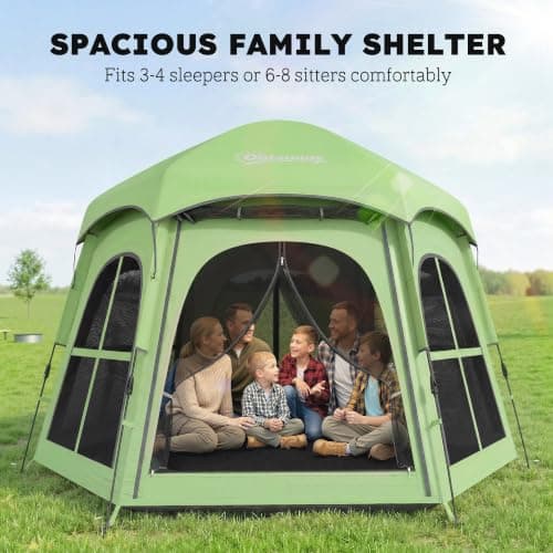 Outsunny Pop Up Tent 2 Doors Carry Bag 3000mm Waterproof 3-4 People Green — view 3