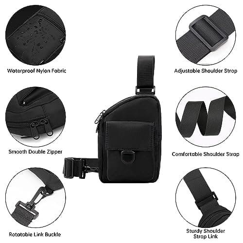 Long Keeper Small Sling Bag Chest Bag - Mini Cross Body Shoulder Bag for Men Women Waterproof Crossbody Sling Phone Bag for Cycling Travel Outdoor Sports, C-black — view 5