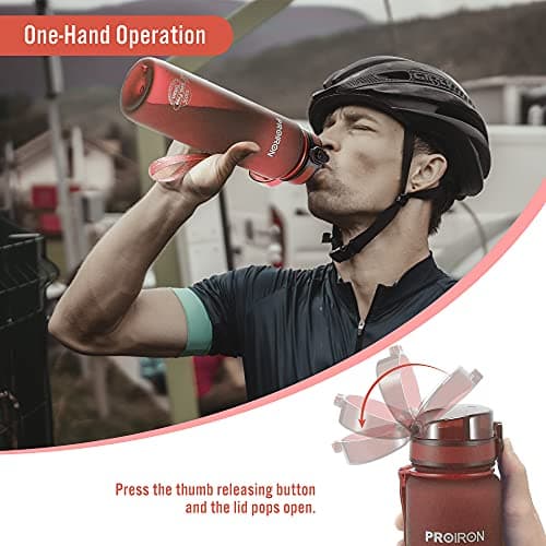 PROIRON Water Bottle 1L for Bike, Running, Cycling, Gym, Leak Proof Sports Water Bottles with Flip Top Lid, Filter & Protein Shaker Included, Red — view 2