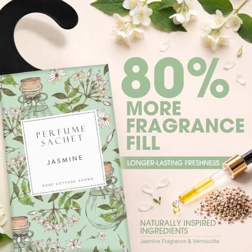 Large 12 Packs Jasmine Hanging Scented Sachets Long-Lasting Closet Deodorizer Air Freshener Fabric Refresher Odor Eliminator for Drawer Home Fragrance Gift Set — view 4
