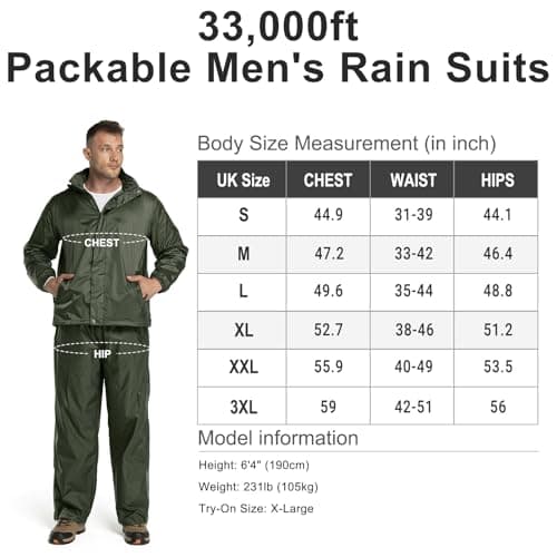 33,000ft Men's Waterproof Rainsuit Packable Rain Set with Reflective Strips — view 6
