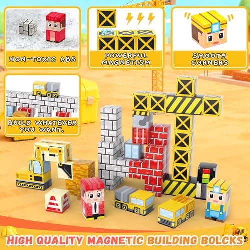 CREAFOMIFE 54 Pcs Mini Magnetic Blocks Travel Toys with Iron (Yellow) — view 6