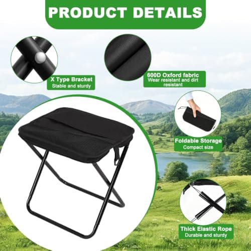 VidFair Camping Stool, Folding Stools, Portable Small Folding Stool Lightweight Mini Collapsible Stools Foldable Chairs for Camping Chair Travel Picnic Hiking Fishing Seats, Black — view 4