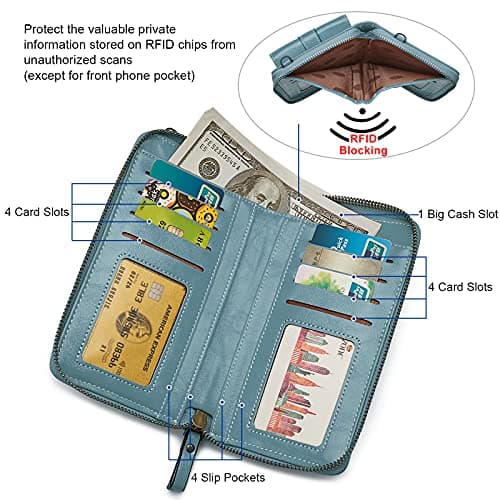S-ZONE RFID Blocking 6.7 Inch Phone Purse Small Crossbody Bag PU Leather Cellphone Wallet Retro Hollow for Women Lady — view 4