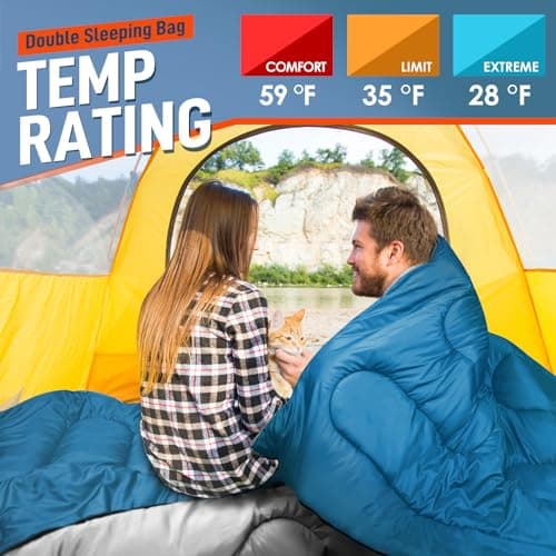 MEREZA Double Sleeping Bag for Adults Mens with Pillow, XL Queen Size Two Person Sleeping Bag for All Season Camping Hiking Backpacking 2 Person Sleeping Bags for Cold Weather & Warm (BLUE) — view 4