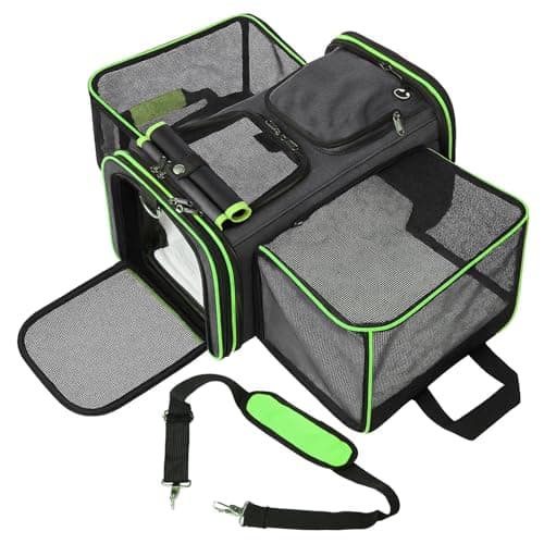 Soft Sided Portable Cat Carrier with Extendable Space & Fleece Bed Foldable Pet Carrier for Cats/Small Dog/Bunnies With Adjustable Shoulder Strap & Removable Mat (Green)