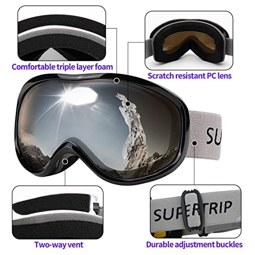 Supertrip Ski Goggles Womens Mens, Anti-fog Anti-glare Skiing Snowboard goggles with 100% UV400 Protection, Helmet Compatible — view 4