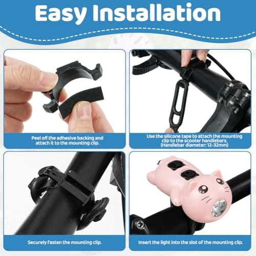 vsshe Bike Lights Front and Back, LED Clip On Bicycle Lights, USB Rechargeable Waterproof Rear Front Bicycle Lights Set with Horn, 3 Lights Modes for Cycling Safety Scooter Bycycle(Pink) — view 5
