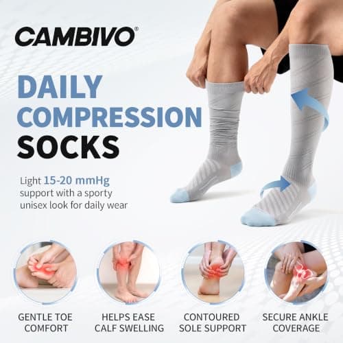 CAMBIVO Compression Socks for Women & Men, 15-20mmHg Flight Socks, 2 Pairs — view 4