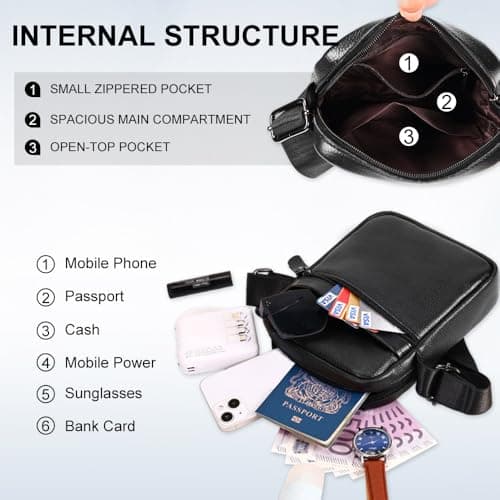Leathario Shoulder Bag, Genuine Leather Cross Body Bag Men, Small Messenger Bag, Side Sling Bags for Work, Travel, Daily Use — view 5