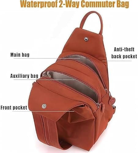 3 in 1 Anti-Theft Travel Tote Bag,Waterproof 2-Way Commuter Bag,Large Capacity Oxford Convertible Shoulder Travel Bag (Orange) — view 2