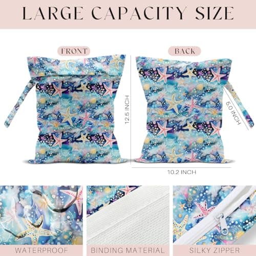 zcyxuuw Wet Bag for Swimsuit, Beach Travel Essentials Wet Dry Bag, for Sunscreen Toiletry Dirty Clothes Yoga Gym Diaper, Friends Summer Beach Vacation Gifts. Colorful starfish coral — view 2