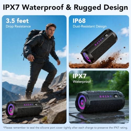 Portable Bluetooth Speaker, Bluetooth 5.4 Speaker,25W Dual Speaker with LED Display, Deep Bass, 25H Playtime, Colorful RGB Lights, IPX7 Waterproof,TWS pairing for Outdoor/Home/Party/Travel,Gift Ideas — view 6