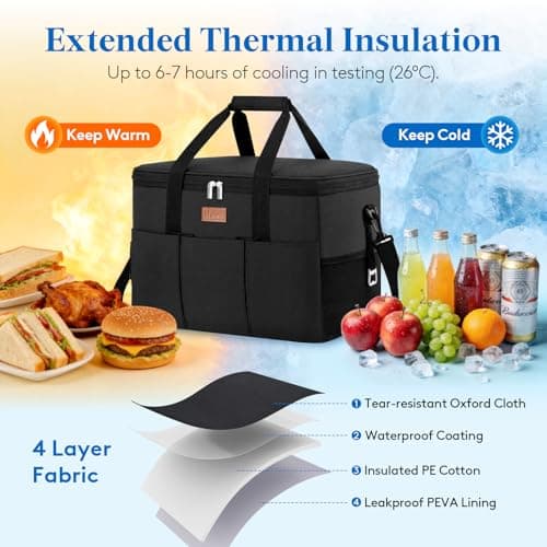 Lifewit Insulated Lunch Cooler Bag 30L Spacious Leak-Resistant Thermal Tote with Multiple Compartments, Reusable Soft Cooler for Work, Beach Trips, Picnics, Black — view 3
