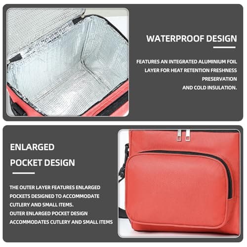 MeiLang 10L Insulated Lunch Bag, Thermal Cooler Bag Leakproof Lunch Box with Adjustable Strap for Men Women Work School Picnic Travel (Red) — view 3