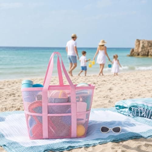 Large Mesh Beach Bags for Women, Foldable Waterproof Sandproof Tote Bag — view 3